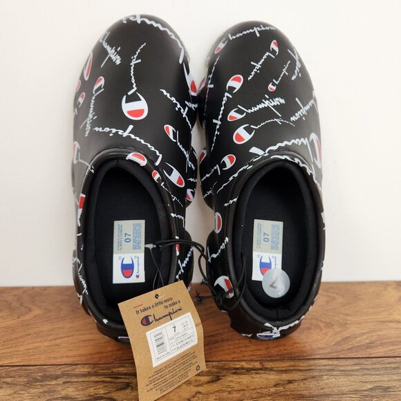 Champion Other - New Champion Super Meloso Warped Slides Black White Mens Sz 7 Closed Toe Slip on